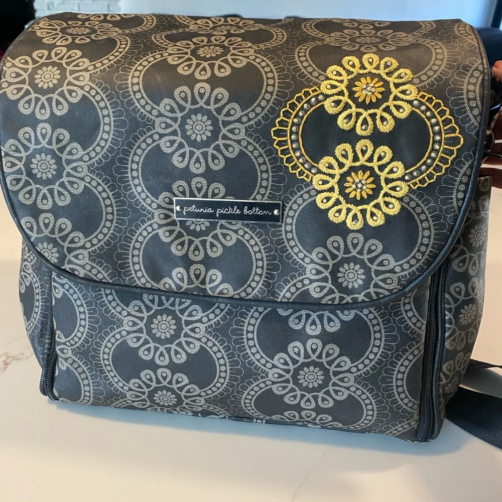 Petunia Pickle Bottom Diaper Bag Backpack with Floral embroidery